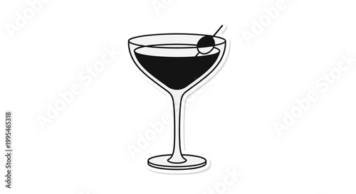 Minimalist Martini Cocktail with Cherry in Coupe Glass