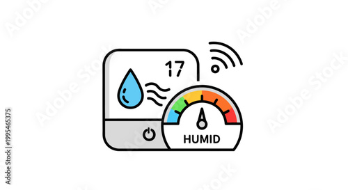 Smart Home Humidity Sensor and Thermostat Icon with Wi-Fi Signal