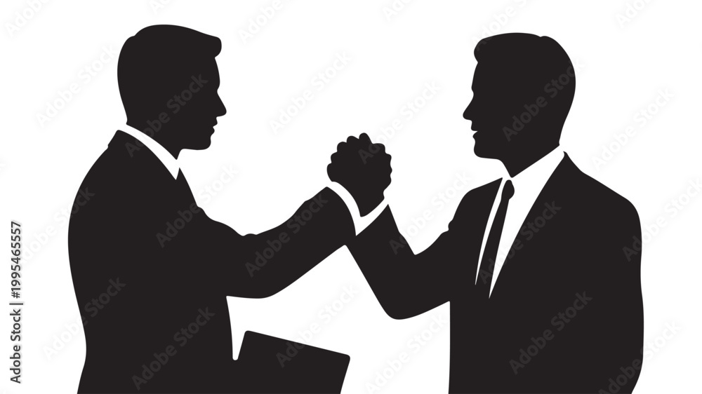 Fototapeta premium Handshake Silhouette of Businessmen Shaking Hands for Partnership Deal Agreement and Corporate Trust Concepts