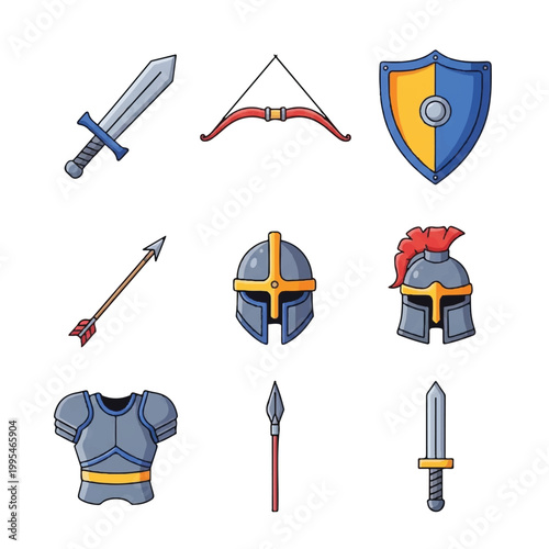 Medieval knight armor and weapons set 1.