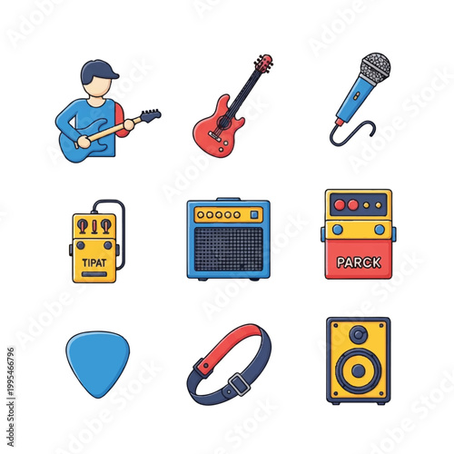 Music equipment icons set illustration.
