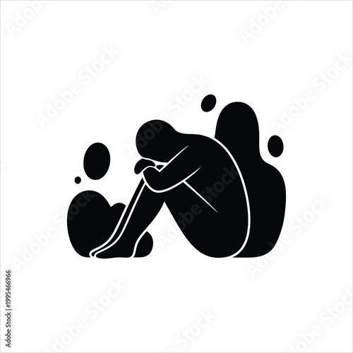 Contemplative figure curled in abstract shapes during a moment of quiet reflection Vector Illustration Isolated on white background