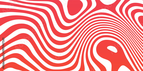 Abstract Red Orange Wavy Optical Pattern Background With Fluid Stripes And Psychedelic Vibe
