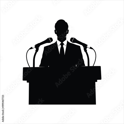Politician speaking at podium with microphones during speech Vector Illustration Isolated on white background
