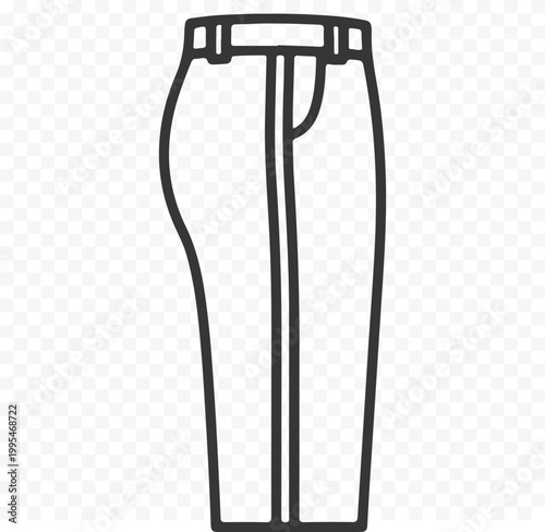 A minimalist vector graphic of tailored pants with a belt, featuring clean lines and a monochrome design.