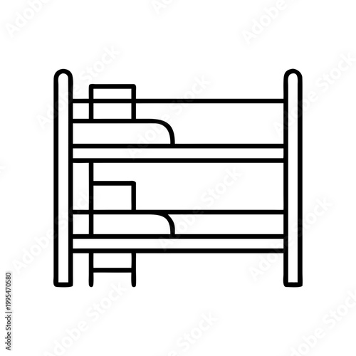 Illustration of a simple bunk bed outline on transparent background silhouette