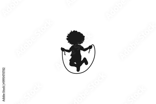 Silhouette of a child with an afro jumping rope
