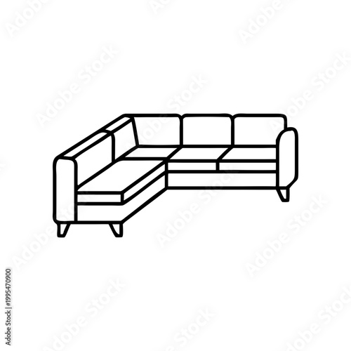 Outline drawing of a sectional couch set on transparent background silhouette