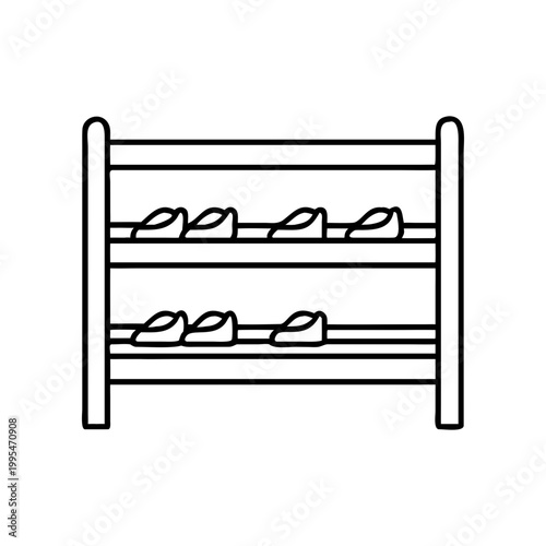 Illustration of a shoe rack with shoes on it on transparent background silhouette