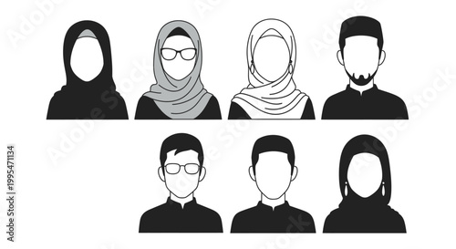 Muslim Woman Avatar Set With Hijab Diverse User Profile Icons Collection Flat Vector Illustration Inclusive UI Design Elements Clean Modern High Resolution
