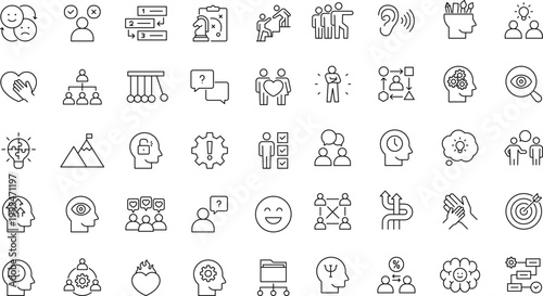 Life skills line icon set. Editable stroke.