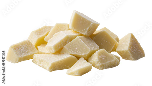 Quadro su tela Pile of irregular white chocolate chunks, isolated on transparent background