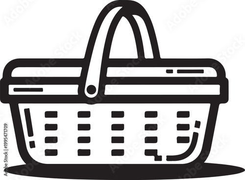 Black picnic basket icon, vector illustration, simple design, basket symbol