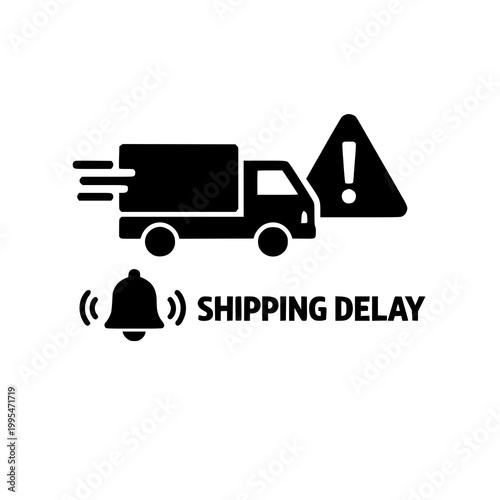 Shipping delay icon with delivery truck and warning sign