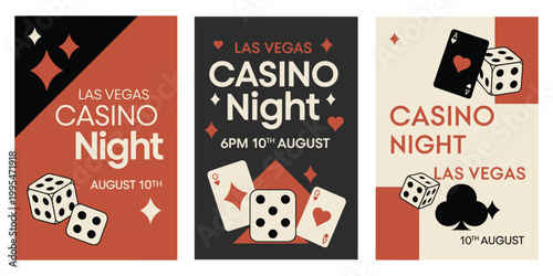 Casino Cinematic Poster in Red and Black, Luxury Royale Elegant Theme, High Society Betting, Dice and Abstract Gambling Night Concept, Premium Vector Illustration