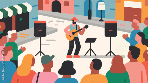 Illustration Of Street Performance With Musician Vector Design Template