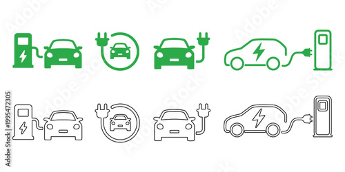 Electric vehicle charging stations a green energy infrastructure illustration