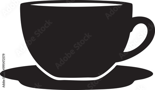 Black coffee cup, tea cup icon, simple cup and saucer, black silhouette