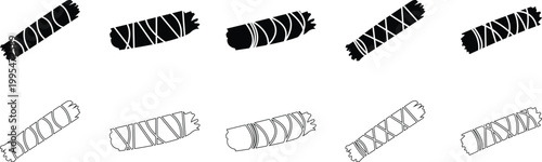 Sage smudge stick icon set, bundle tied with string, showcasing natural elements and earthy tones in a serene setting, ritual elements for spiritual, used for web page mobile icons silhouettes designs