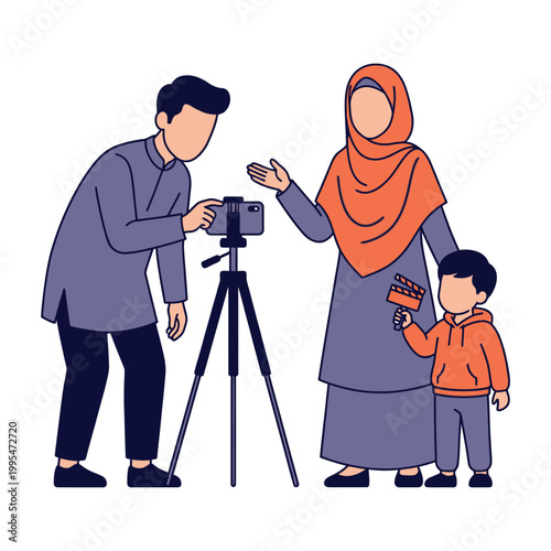 Parents Teaching Child Photography Using Camera Creative Learning Activity Family Bonding Lifestyle Concept Flat Vector Illustration Modern Scene High Resolution
