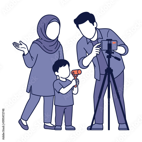 Family Taking Photos With Camera Together Creative Activity Parenting And Photography Hobby Concept Modern Flat Vector Illustration Lifestyle Scene High Resolution
