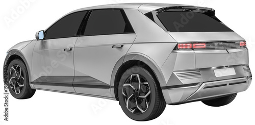 Obraz na płótnie Back view gray hatchback electric car