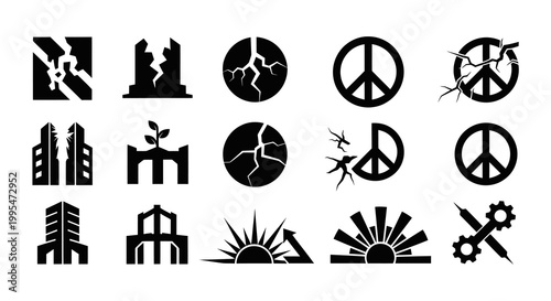 Disaster Destruction and Peace Resilience Icons