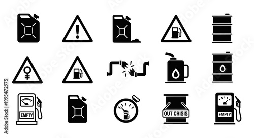 Fuel Crisis Gasoline Shortage and Energy Warning Icons