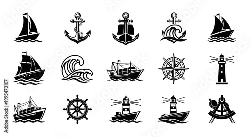 Classic Maritime and Nautical Vessel Vector Icon Set
