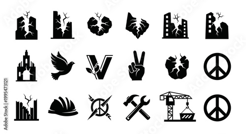 Disaster Destruction and Peace Reconstruction Symbols