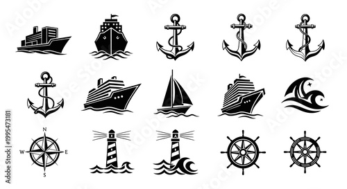 Nautical Maritime and Marine Transportation Vector Icons