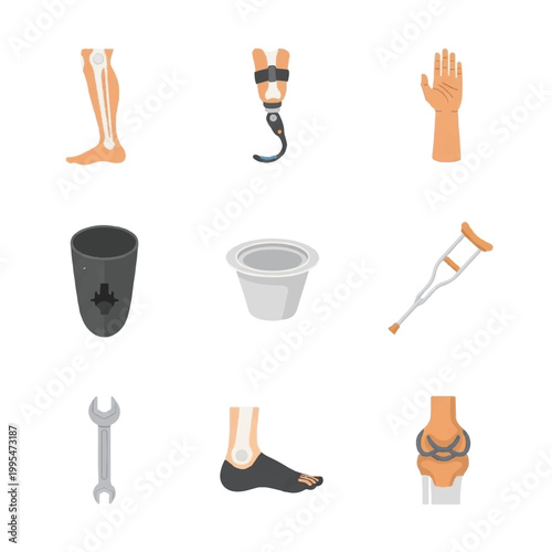 Prosthetic limbs and medical equipment.