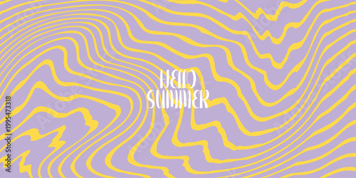 Summer background. Summer time hand lettering. Hand drawn waves, deformed organic lines funky groovy hippie doodle rectangle pattern