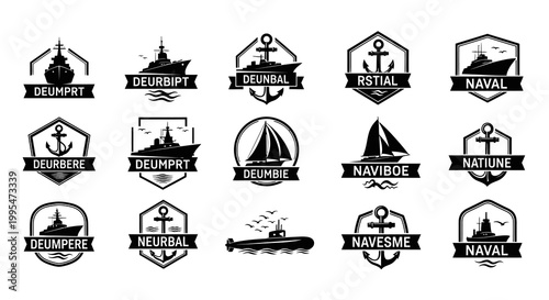 Naval Maritime and Military Ship Badge Emblem Set