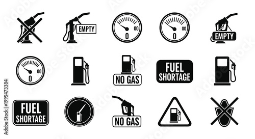 Fuel Shortage and Petrol Station Warning Icon Set