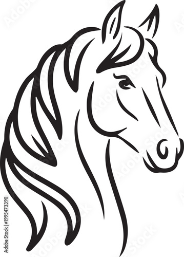 Elegant Horse Head Silhouette Illustration - A Stylized and Graceful Depiction of a Majestic Equine Portrait
