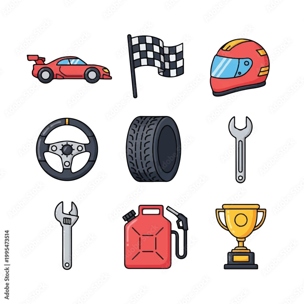 Fototapeta premium Racing Car Sport Equipment Icons.