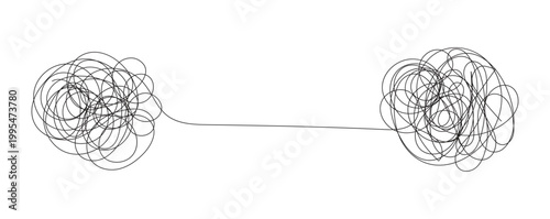 Vector chaos to harmony brain illustration with tangled thoughts transforming into heart centered calm mind, emotional balance concept, mental health healing, stress relief and self awareness.