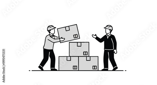 Logistics workers stacking boxes. Warehouse operations. Delivery service illustration.