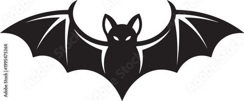 Black bat icon, bat silhouette, flying mammal, Halloween symbol, vector graphic