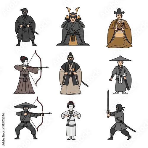 Samurai Warriors in Traditional Japanese Attire.