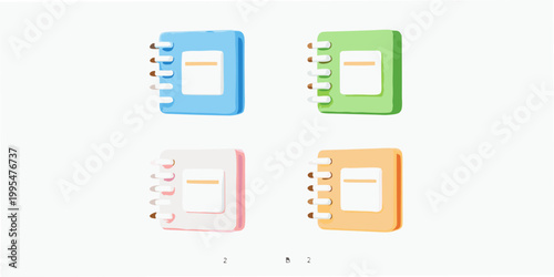 Four colorful spiral notebooks arranged in a grid on a white background