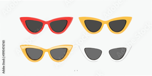 Four pairs of stylish cat eye sunglasses in vibrant colors are displayed