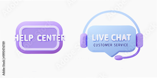 Digital illustrations of help center and live chat support icons