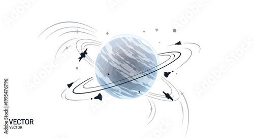 A vector sci-fi parody illustration celebrates Star Wars Day with a space theme, showing a galaxy planet character surrounded by asteroids and rings, set against a clean white background