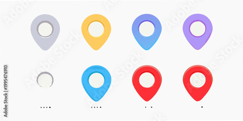 Colorful location pins arranged in two rows on a white background