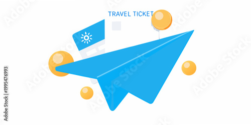 Paper airplane travel ticket and coins represent vacation savings and planning