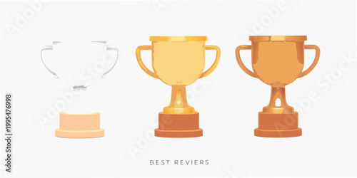 Three trophies in varying stages of completion from outline to gold