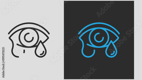 Eye drop icon showing liquid drop falling into eye. Medical indicator for ophthalmology, eye care, vision treatment, hydration, dry eyes and healthcare apps. Minimal outline vector for UI and web desi