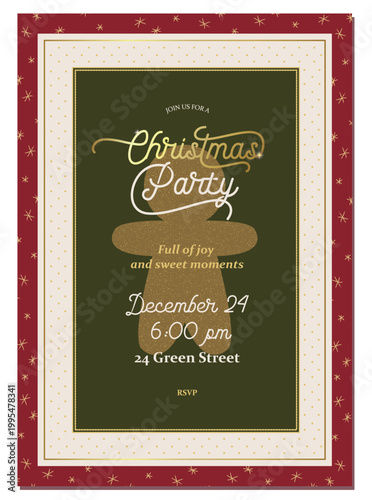 Christmas party invitation in classic vintage style with decorative frame, festive typography and cozy holiday atmosphere. Suitable for holiday events and seasonal print design.